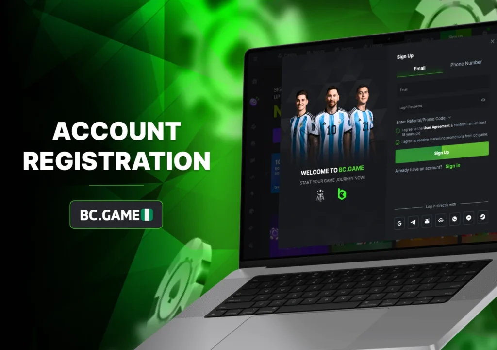 Registering an account in the online casino application