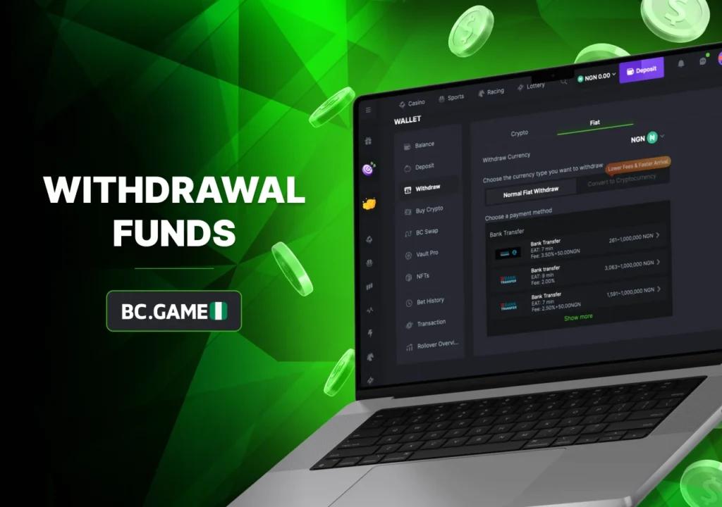 Withdrawal of funds from BC Game online casino