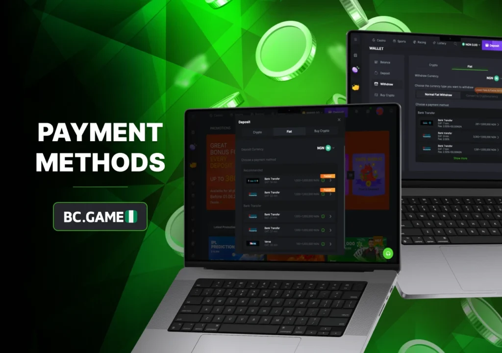 Available payment methods on BC Game platform